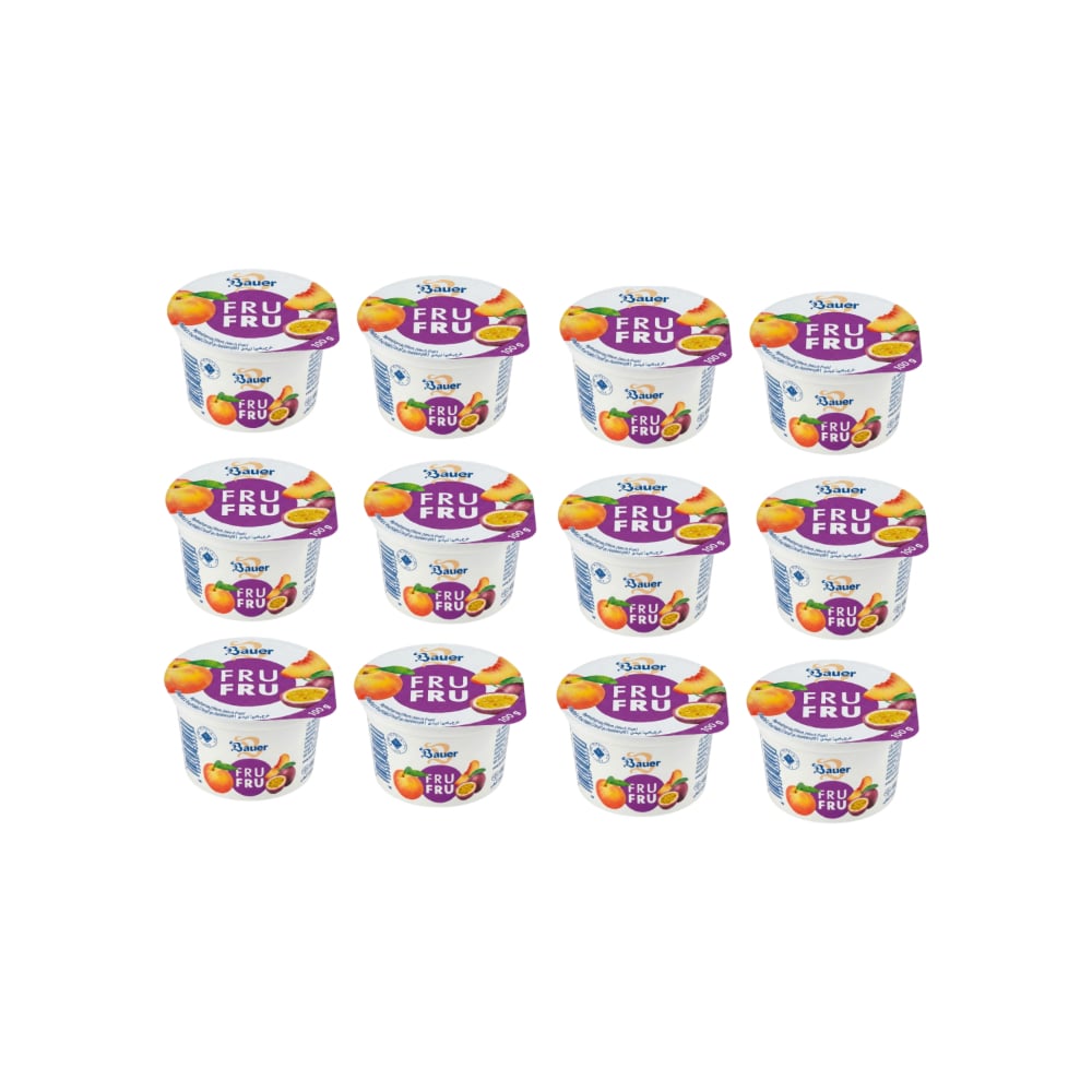 Yogur sabor melocotón-maracuyá Bauer Fru Fru (12 x 100g / 3.53oz) - Imagen 1