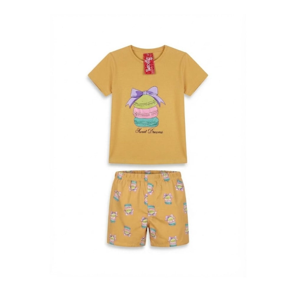 Pijama de dos piezas femenino color mamoncillo con diseño central macarons Lovely (Talla M) - Imagen 1