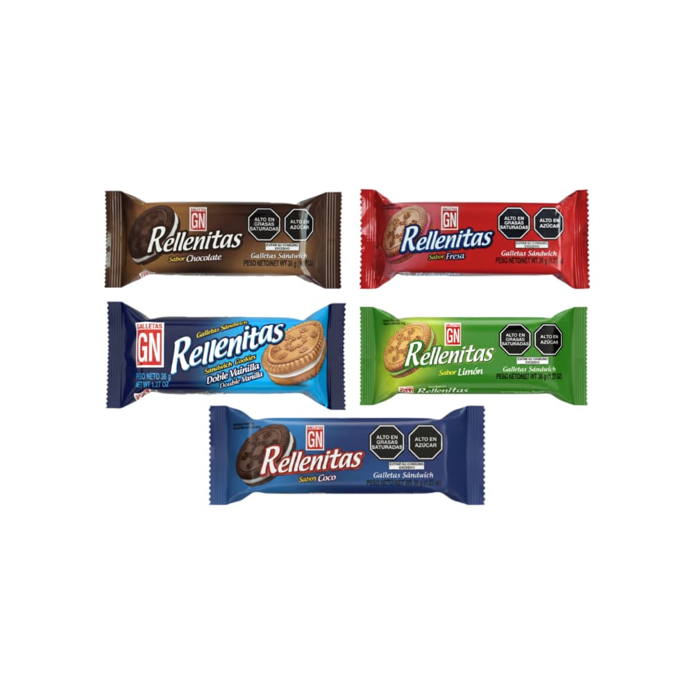 Galletas rellenitas GN sabores: chocolate, vainilla, fresa, limón y coco - Imagen 1