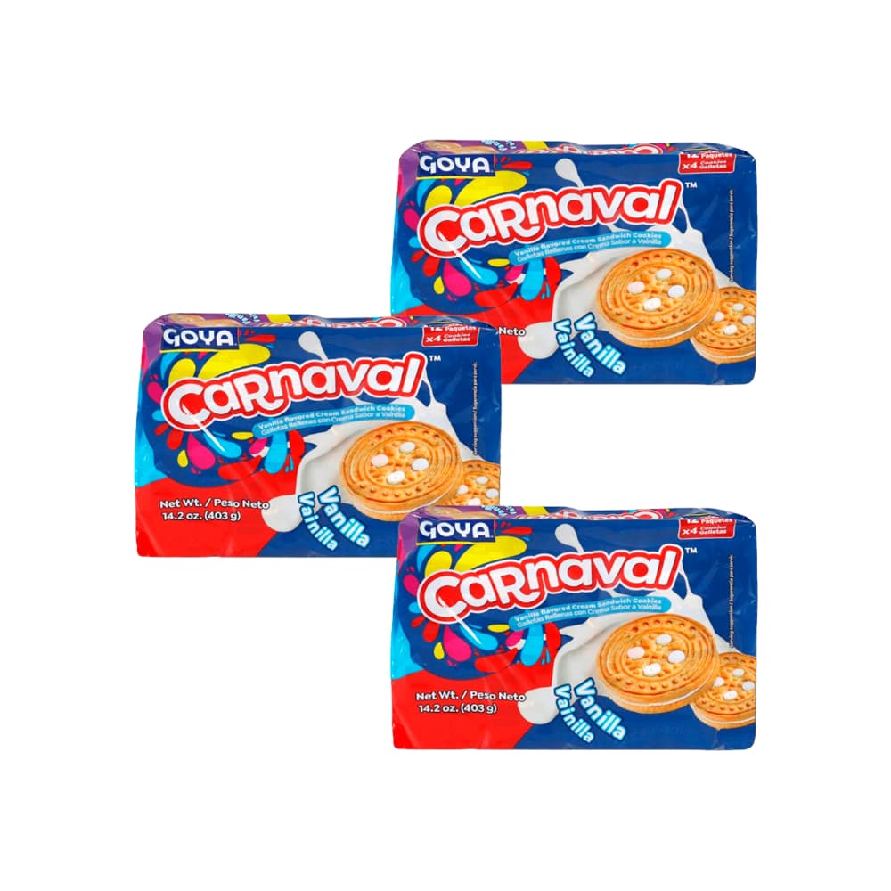 Galletas rellenas con crema sabor a vainilla Carnaval Goya (3 x 403 g/ 14.2 oz) - Imagen 1