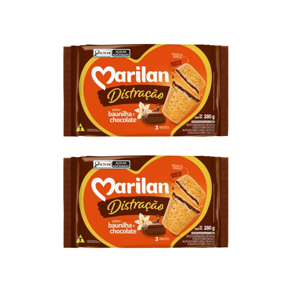 Galleta dulce sabor a vainilla rellena de galleta dulce sabor a chocolate Marilan (2 x 280 g / 9.88 az) - Imagen 1