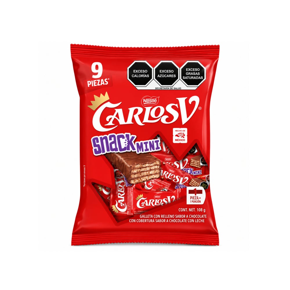 Galleta con relleno sabor a chocolate con cobertura sabor a chocolate con leche CarlosV Nestlé (108 g / 3.81 oz) - Imagen 1