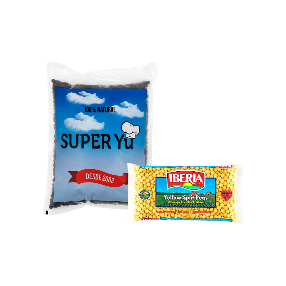 Combo de Frijoles negros Super Yu (1 kg / 2.2 lb) + Chicharos amarillos partidos Iberia (340 g/ 12 oz) - Imagen 1