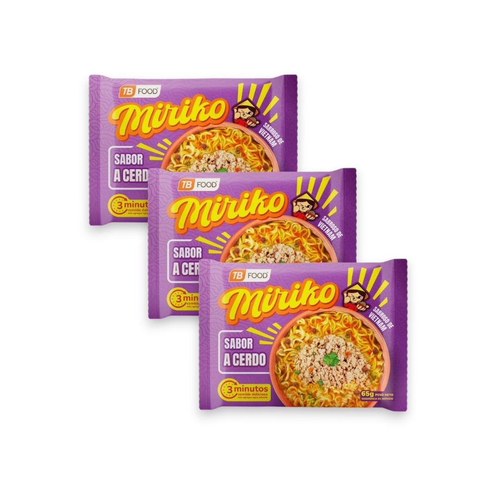 Sopa instantánea de fideos sabor a cerdo Miriko (3 x 65 g / 2.29 oz) - Imagen 1
