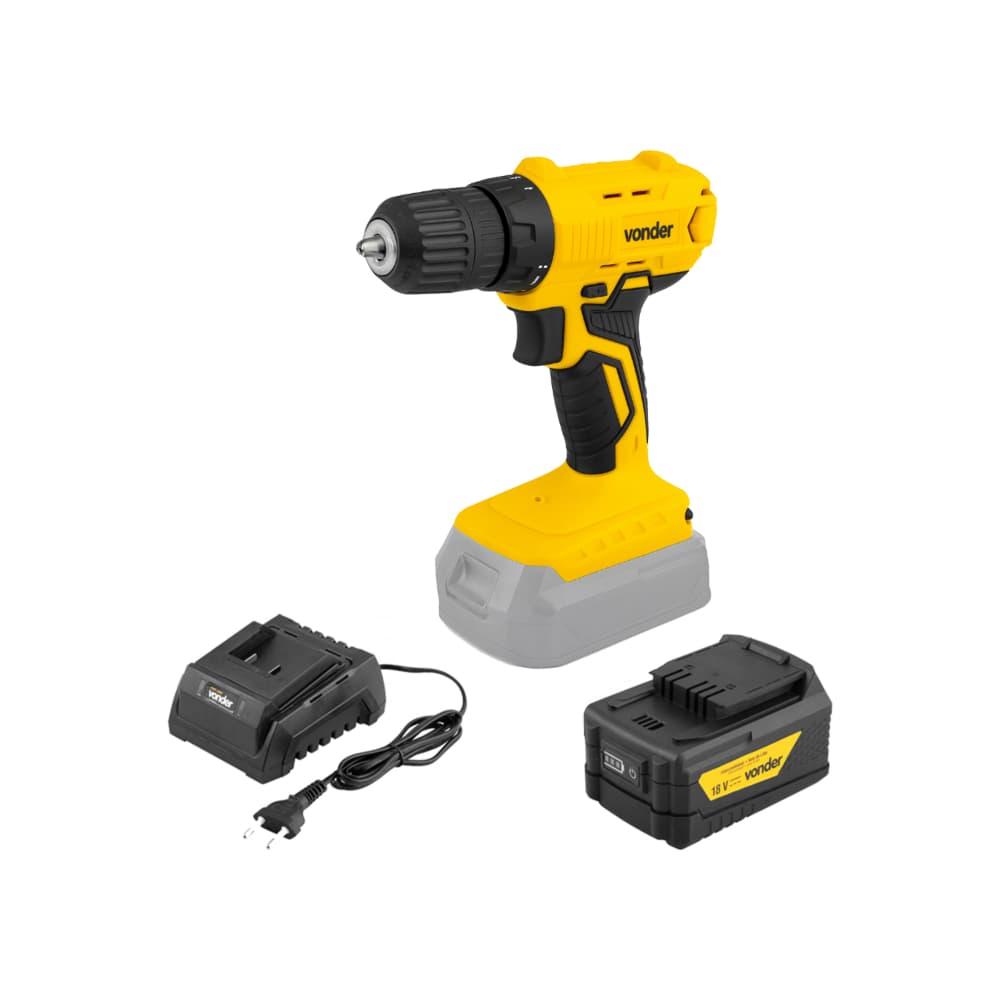 Taladro atornillador inalámbrico de 3/8'' de 18 V IPFV1851 + Batería de 18 V IBV1850 + Cargador de baterías 18 V carga convencional ICBV 1805 Vonder - Imagen 1