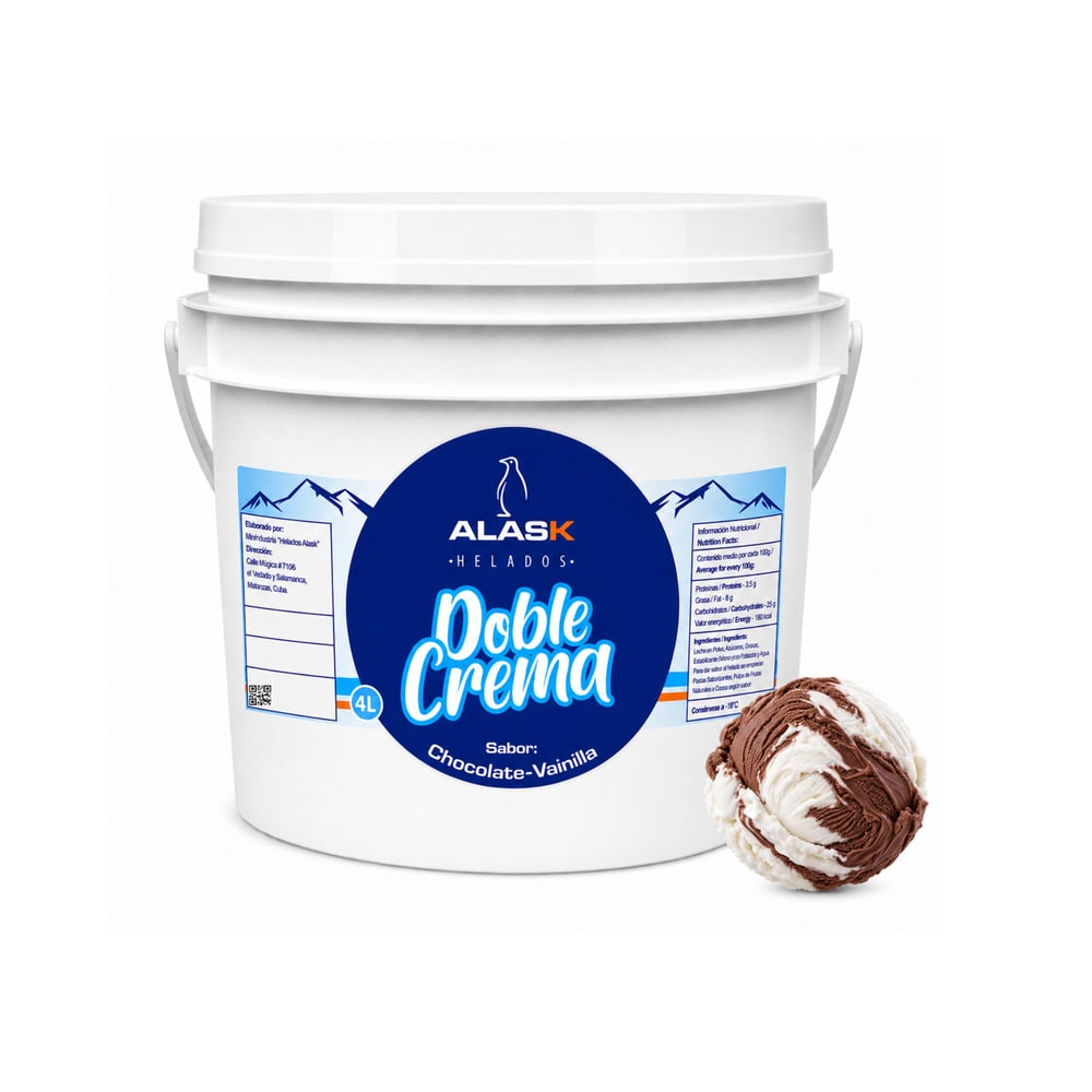 Helado doble crema sabor chocolate y vainilla Alask (4 L) - Imagen 1