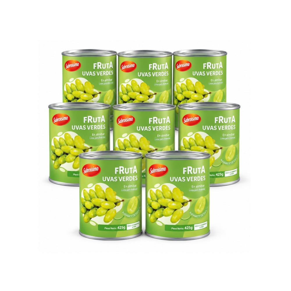 Combo Uvas verdes en almíbar Sabrosísimo (8 x 425 g / 14.99 oz) - Imagen 1