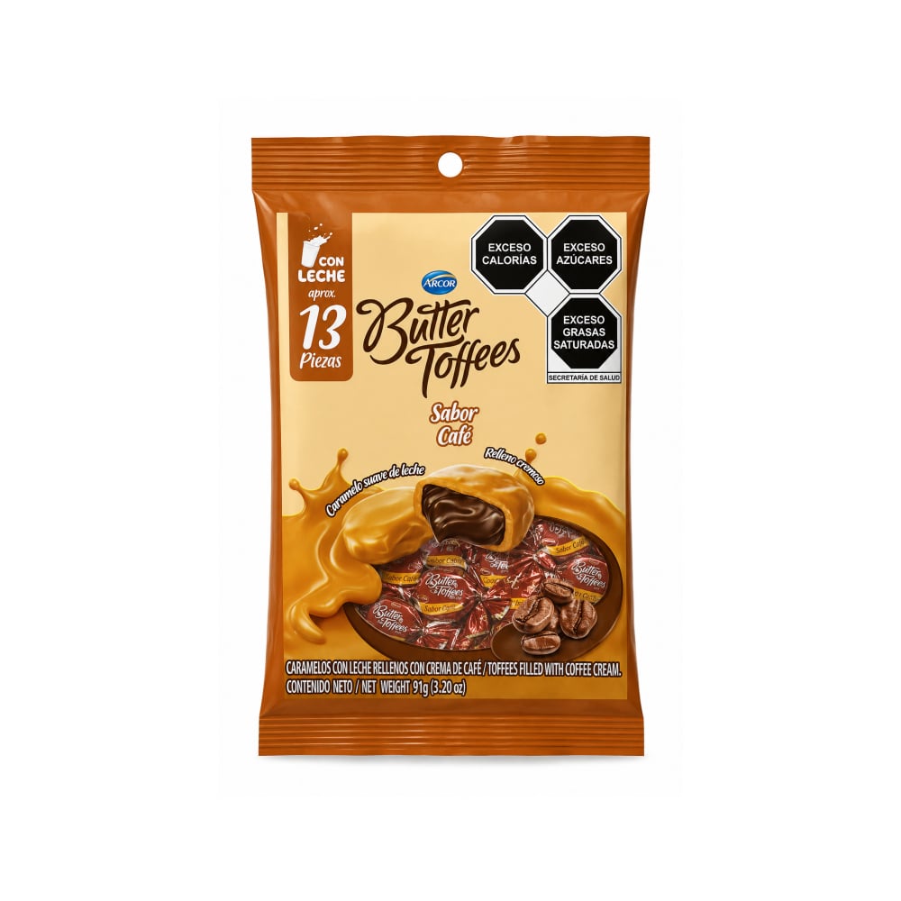 Caramelos con leche rellenos con crema de café Arcor Butter Toffees (91 g / 3.20 oz) - Imagen 1