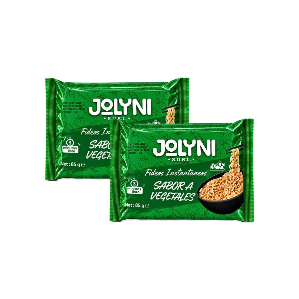 Sopa de fideos instantáneos sabor a vegetales Jolyni (2 x 85 g / 3 oz) - Imagen 1