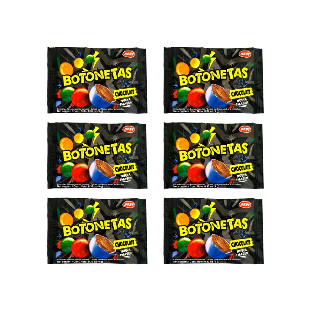 Dulces confitados sabor a chocolate Botonetas Best (6 x 9 g) - Imagen 1