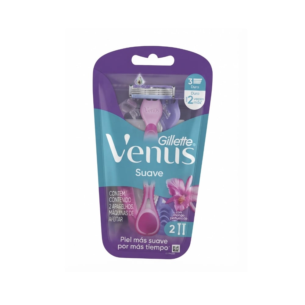 Máquinas de afeitar de 3 hojas desechables Gillette Venus Suave (2 U) - Imagen 1