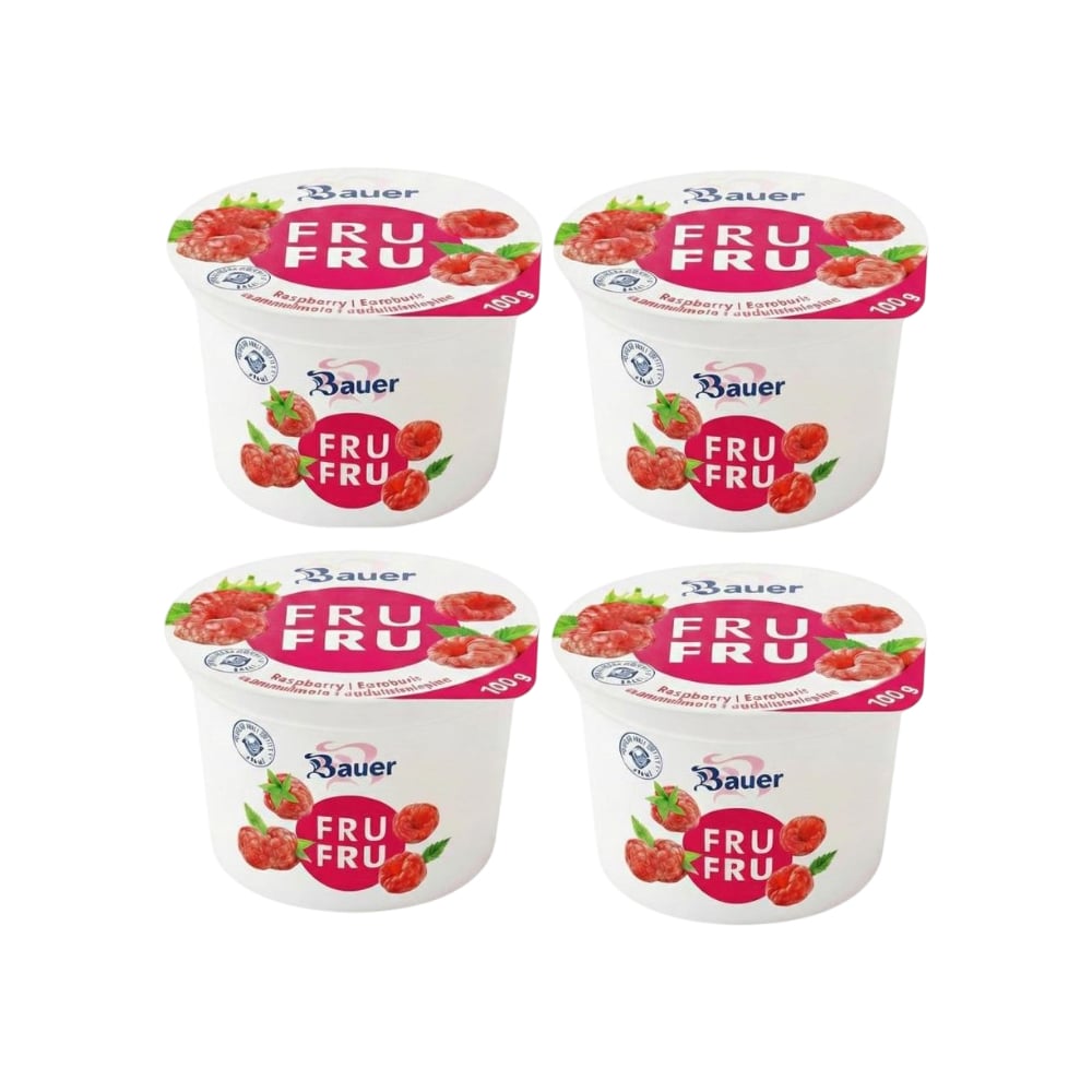 Yogur sabor frambuesa Bauer Fru Fru (4 x 100g / 3.53oz) - Imagen 1