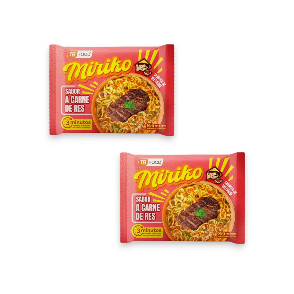 Sopa instantánea de fideos sabor a carne de res Miriko (2 x 65 g / 2.29 oz) - Imagen 1
