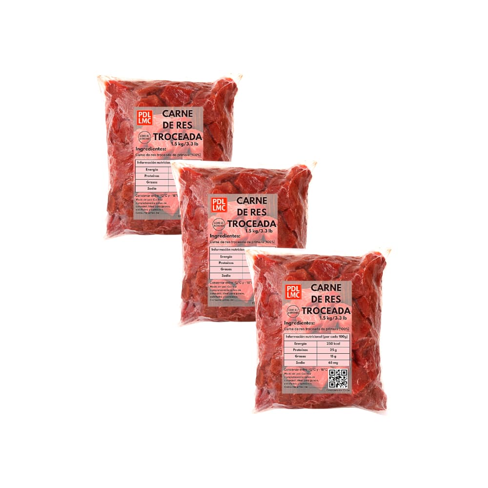 Carne troceada de res de primera PDL LMC (3 x 1.5 kg / 3.3 lb) - Imagen 1