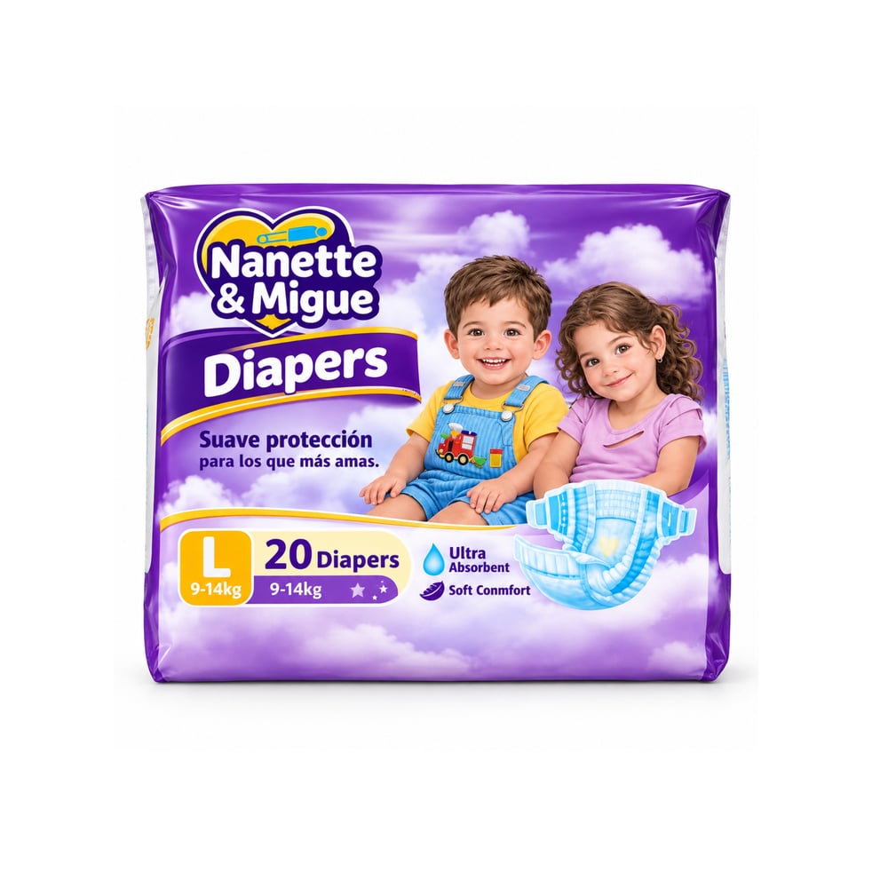 Pañales desechables para bebé talla L Nanette & Migue (20 U) - Imagen 1