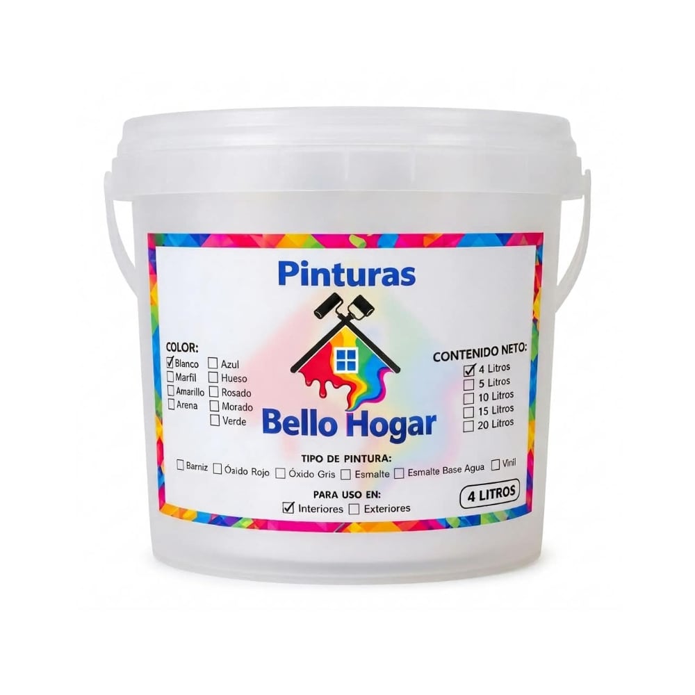 Pintura vinílica interior y exterior color blanco Bello Hogar (4 L) - Imagen 1
