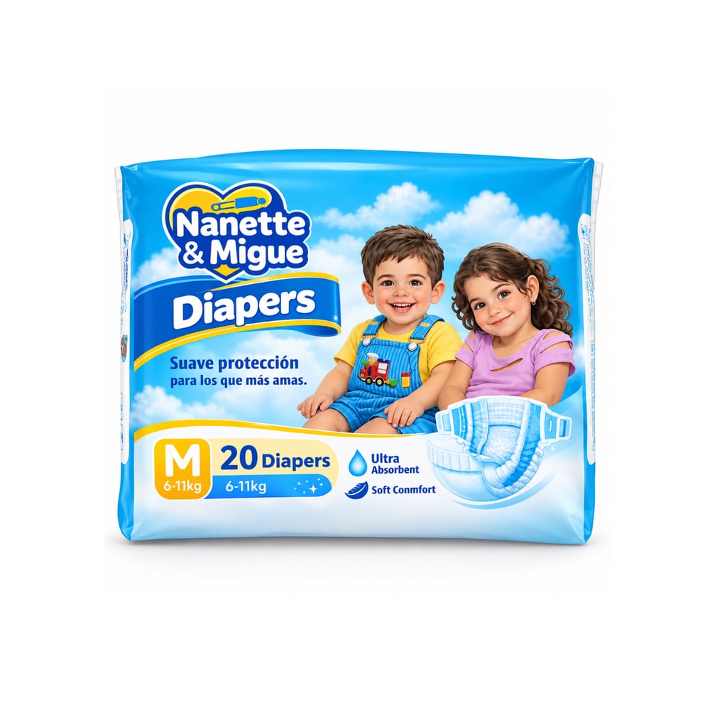 Pañales desechables para bebé talla M Nanette & Migue (20 U) - Imagen 1