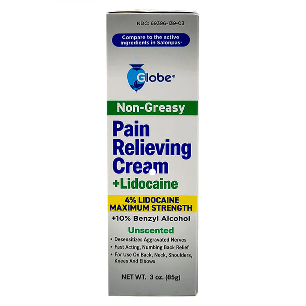 Crema para aliviar el dolor con lidocaína 4 % y alcohol bencílico 10 % Globe (85 g / 3 oz) - Imagen 1