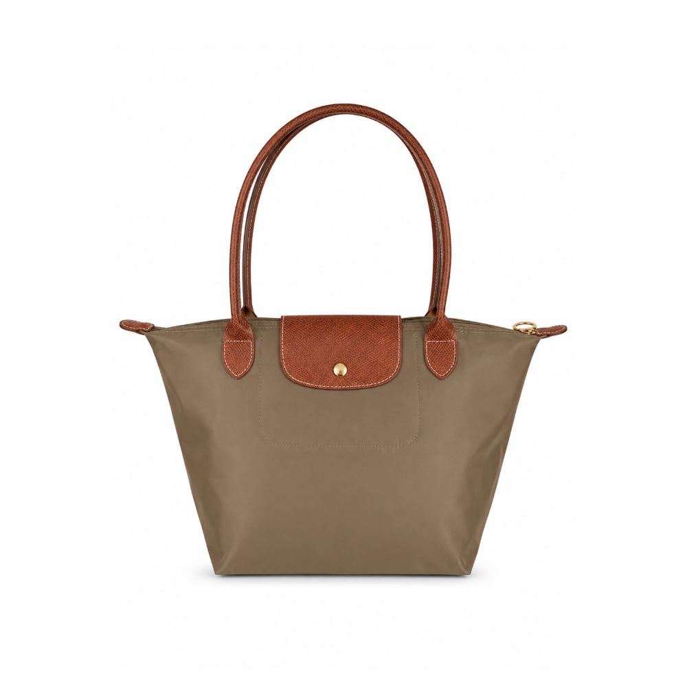 Bolso de nailon verde caqui plegable con detalles camel y asas extraíbles Isabella - Imagen 1