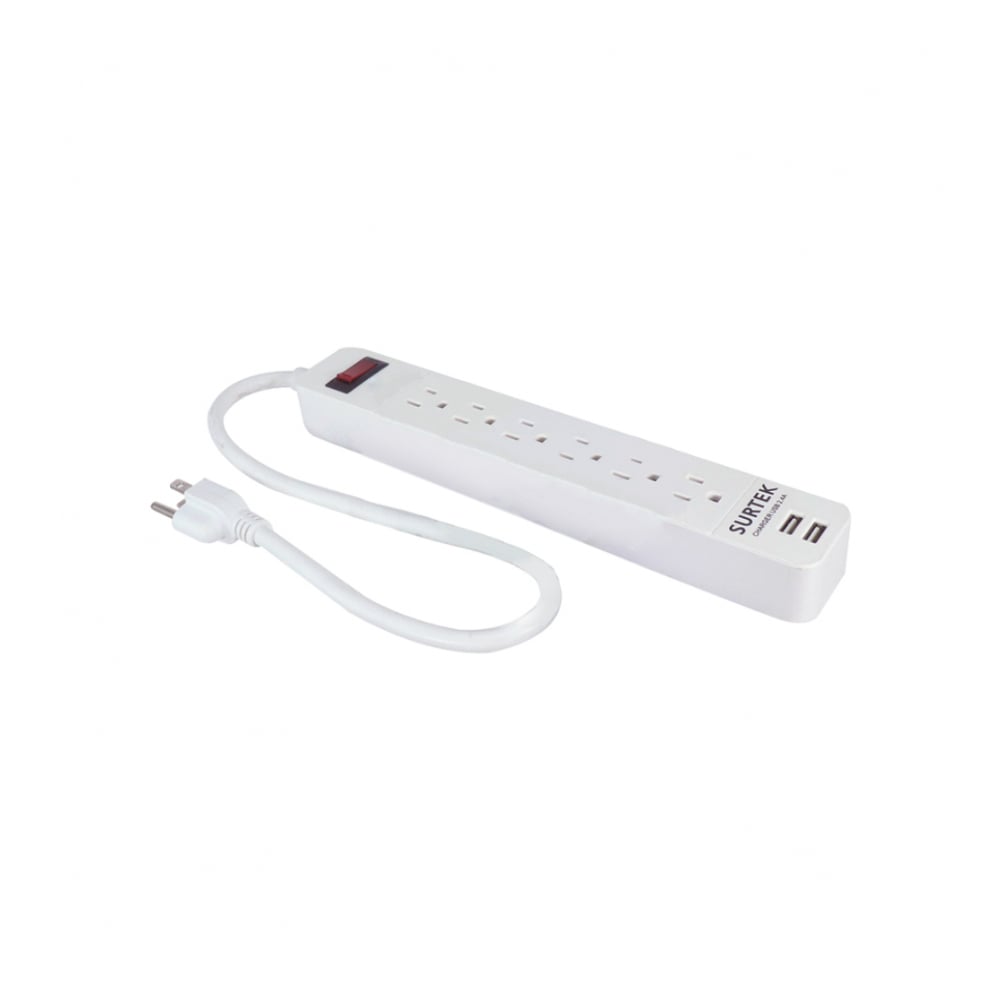 Barra multicontacto - regleta - de 6 entradas + 2 puertos USB con cable 50 cm Surtek 136204 - Imagen 1