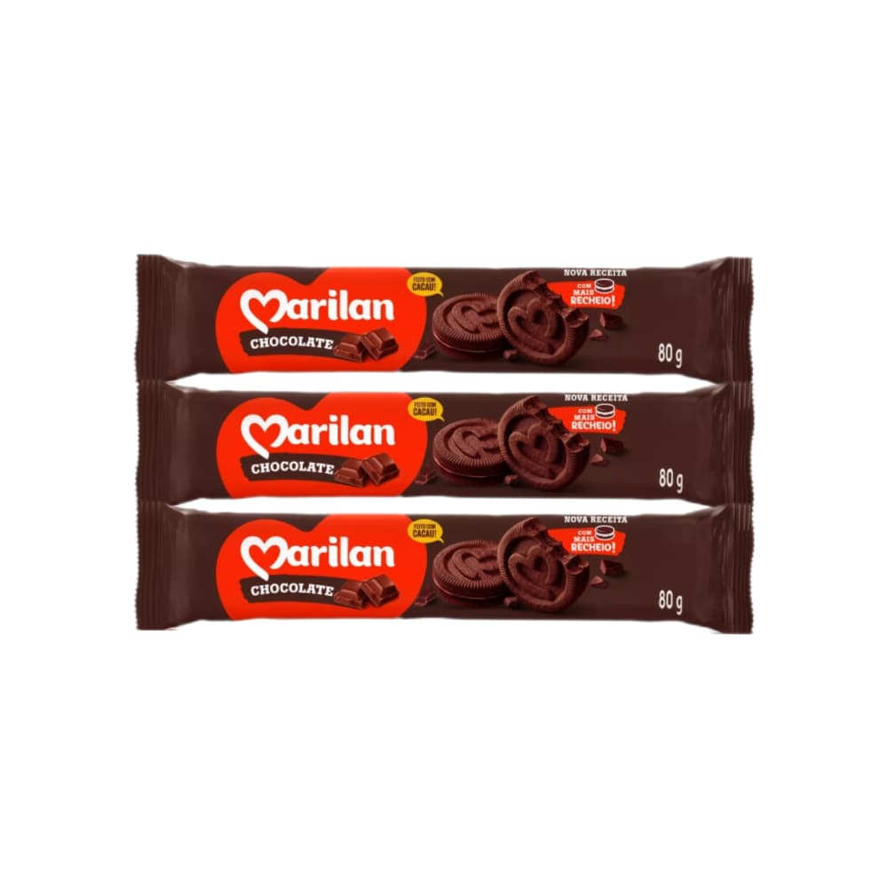 Galleta dulce sabor chocolate con relleno sabor a chocolate Marilan (3 x 80 g / 2,82 oz) - Imagen 1