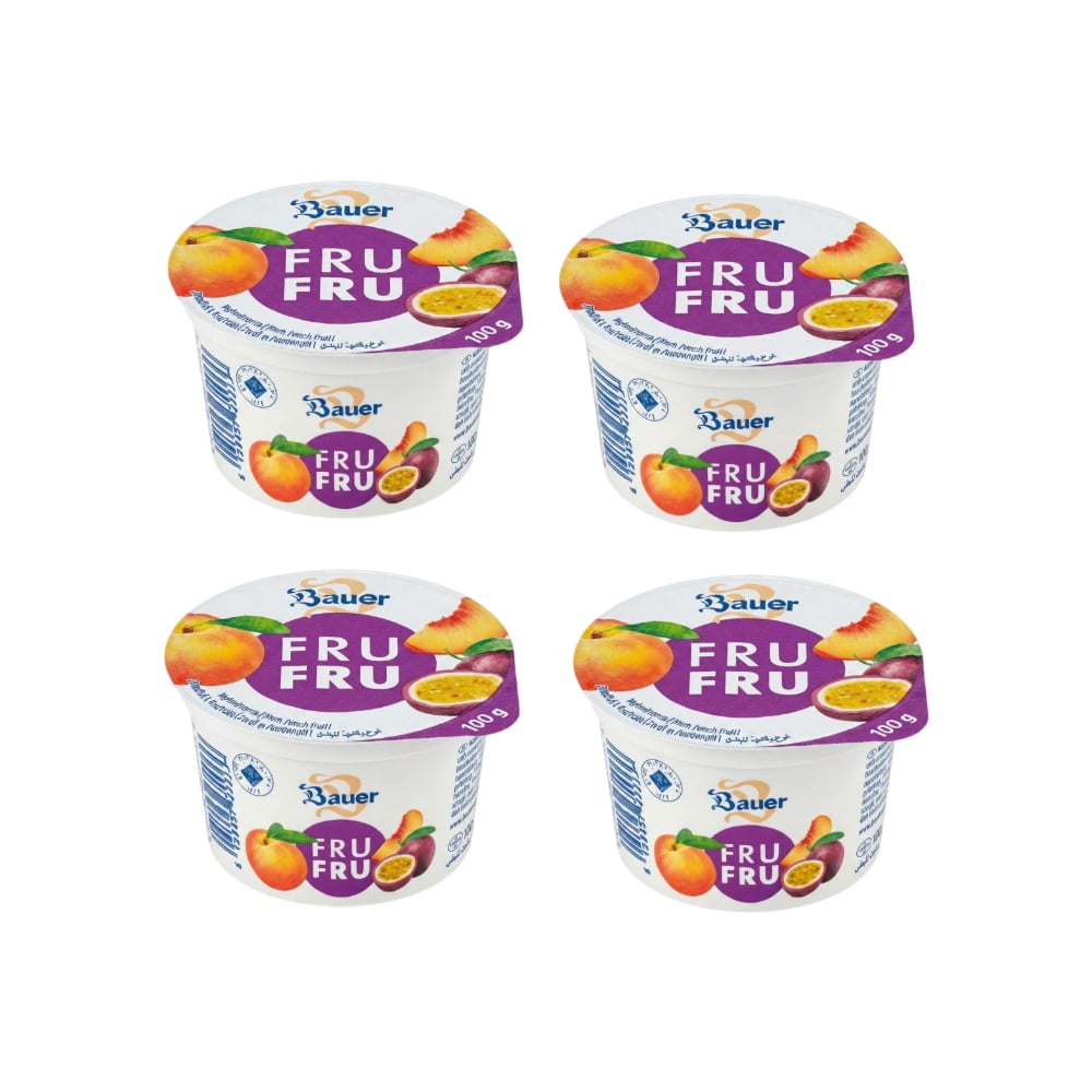 Yogur sabor melocotón-maracuyá Bauer Fru Fru (4 x 100g / 3.53oz) - Imagen 1