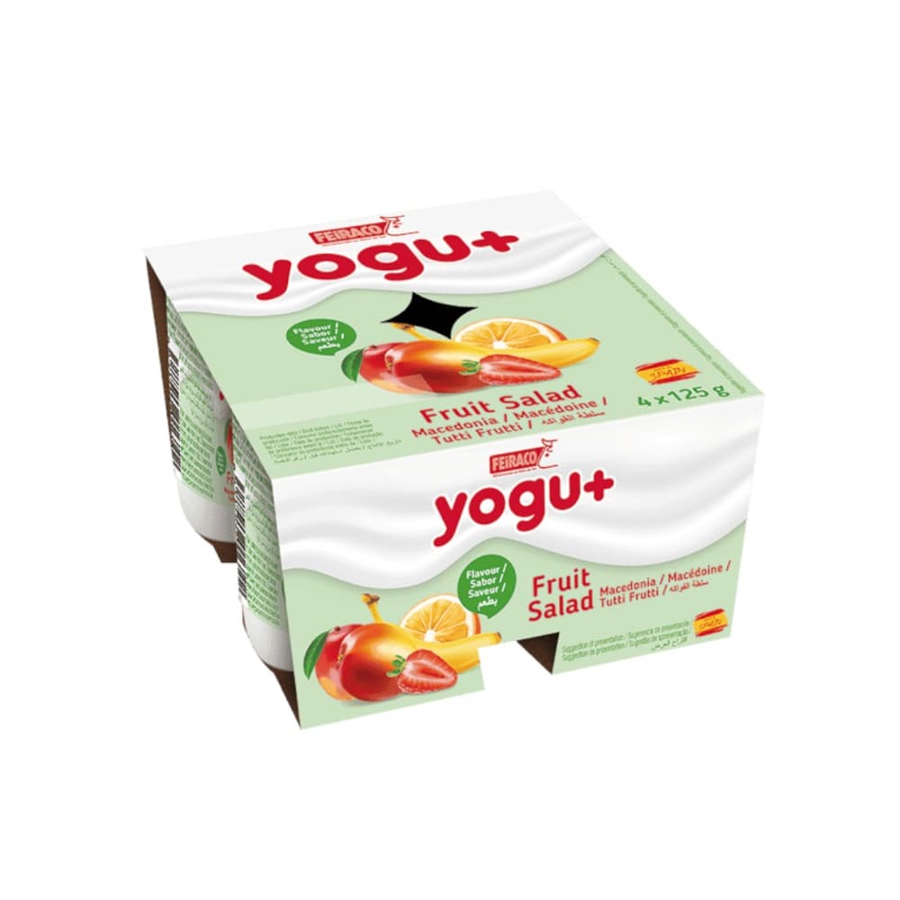 Yogurt sabor macedonia Yogu+ Feiraco (4 x 125 g / 4.41 oz) - Imagen 1