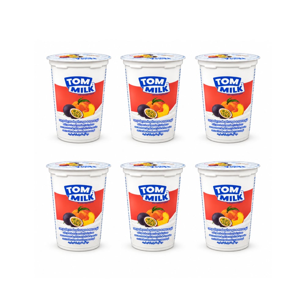 Yogurt pasteurizado sabor melocotón y maracuyá con trocitos de fruta Tom Milk (6 x 500 g / 1.10 lb) - Imagen 1