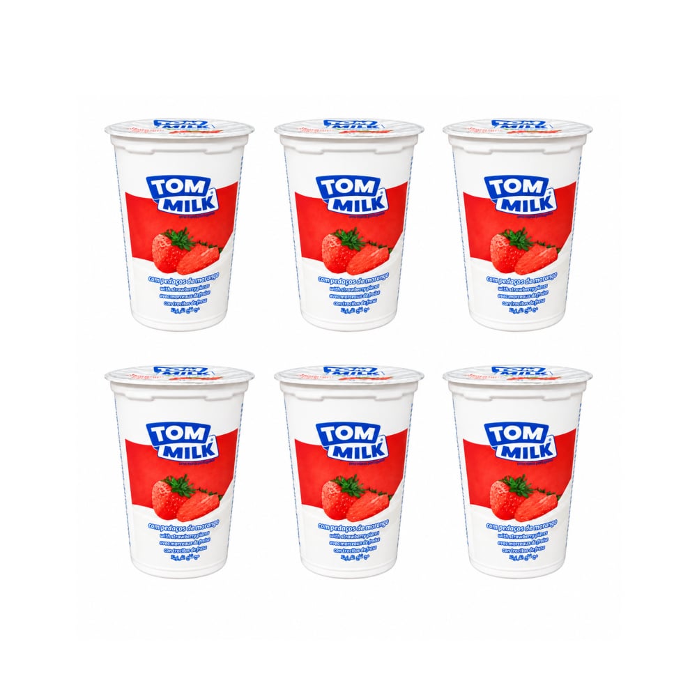 Yogurt pasteurizado sabor fresa con trocitos de frutas Tom Milk (6 x 500 g / 1.10 lb) - Imagen 1