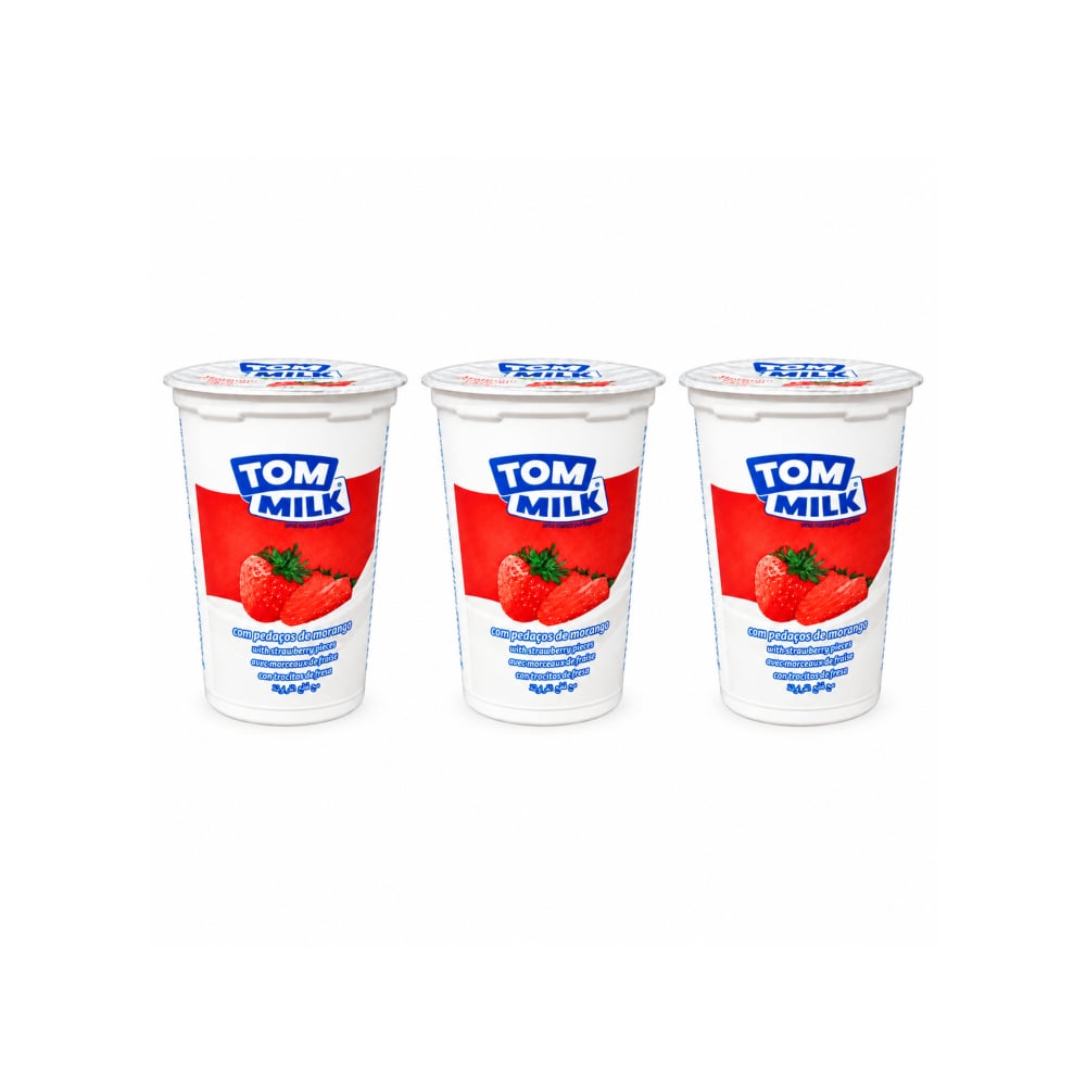 Yogurt pasteurizado sabor fresa con trocitos de frutas Tom Milk (3 x 500 g / 1.10 lb) - Imagen 1