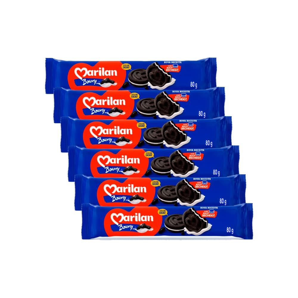 Galleta dulce sabor chocolate con relleno sabor a vainilla Marilan (6 x 80 g / 2,82 oz) - Imagen 1