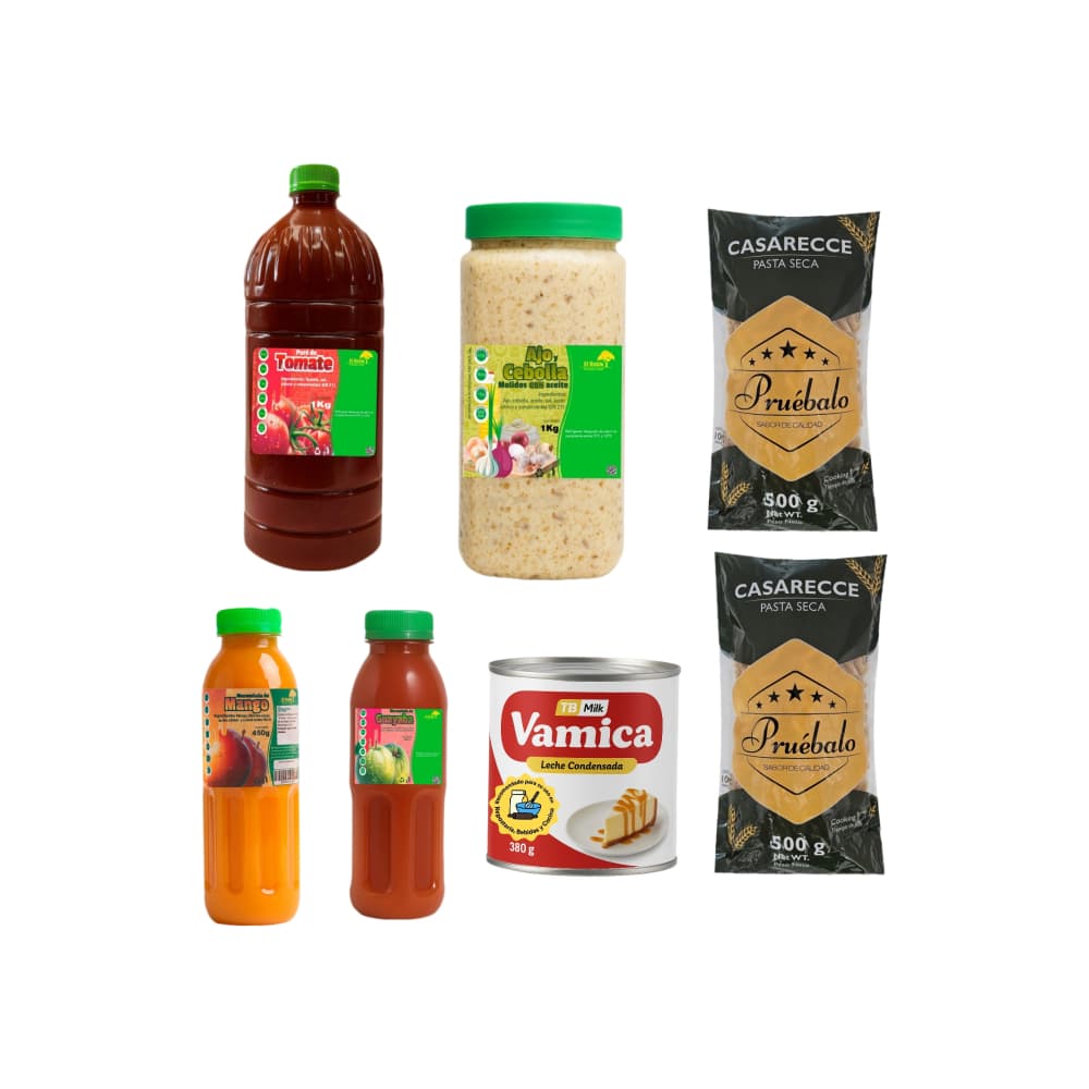 Pastas cortas -Casarecce + Mermelada de mango + Mermelada de guayaba + Leche condensada + Pure de Tomate + Ajo y cebolla molido en aceite - Imagen 1