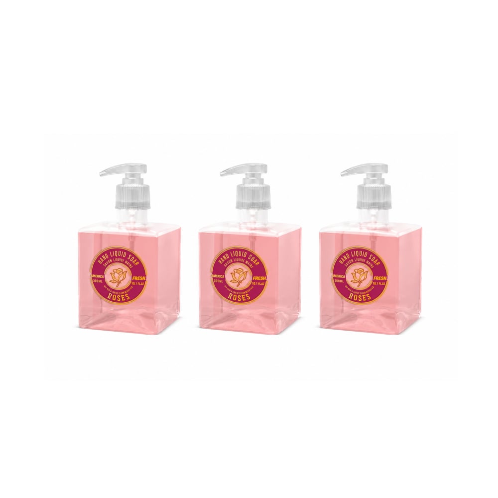 Jabón líquido de rosas para manos América Fresh (3 x 300 ml / 10.10 oz) - Imagen 1