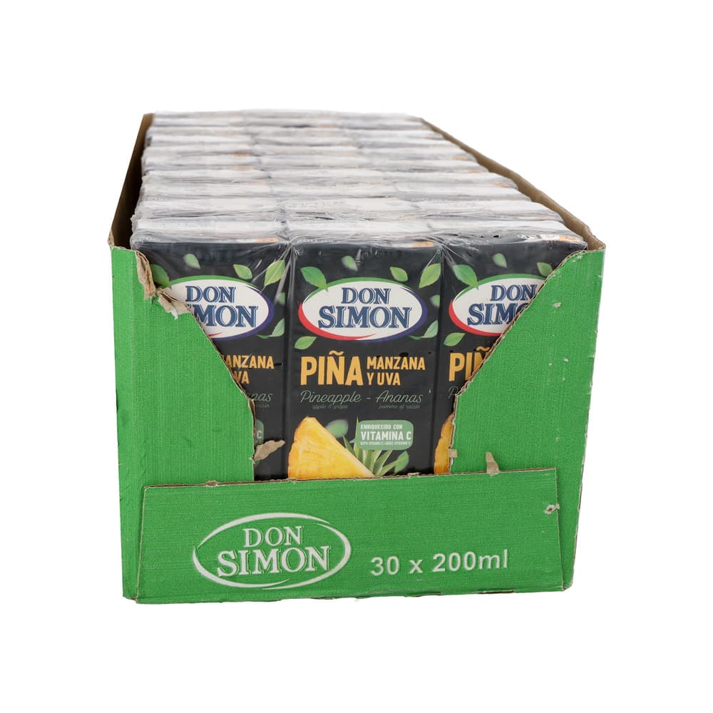Jugo de piña, manzana y uva enriquecido con vitamina C Don Simon (30 x 200 ml) - Imagen 1