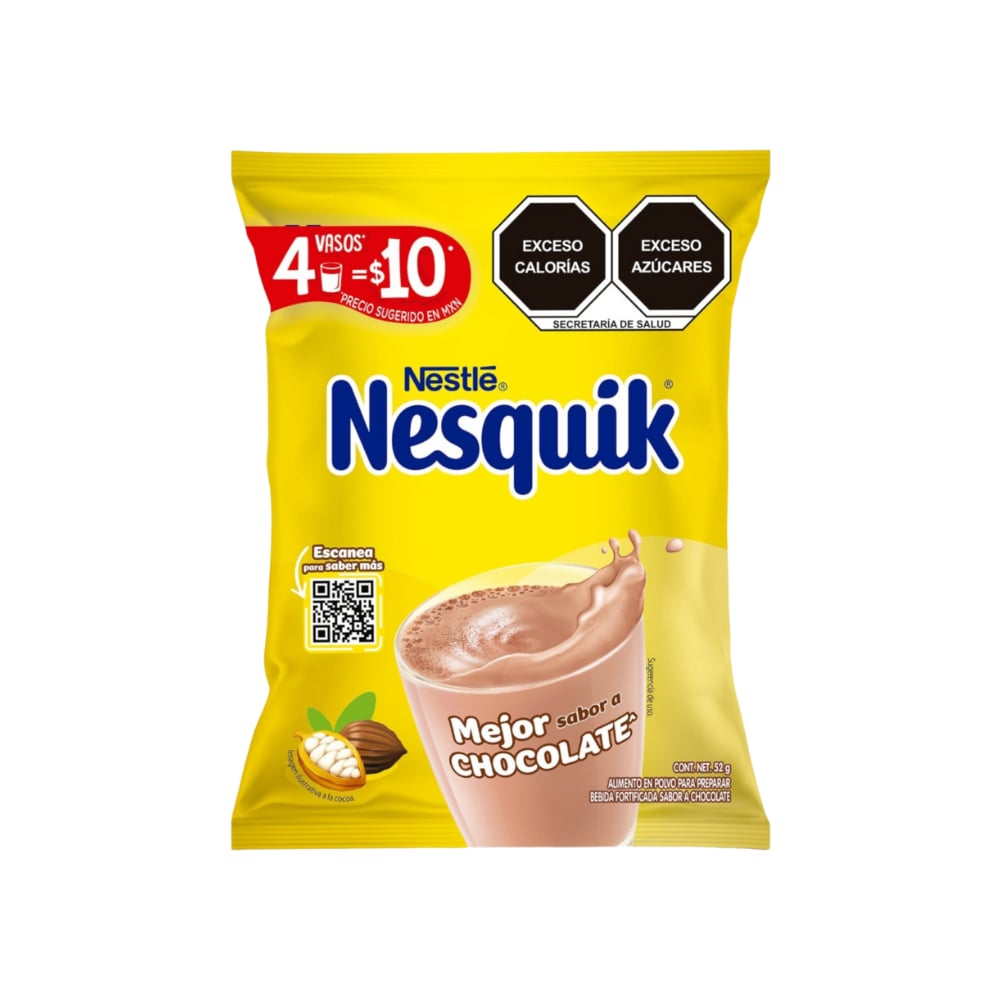 Alimento en polvo para preparar bebida fortificada sabor chocolate Nesquik Nestlé (52 g / 1.83 oz) - Imagen 1