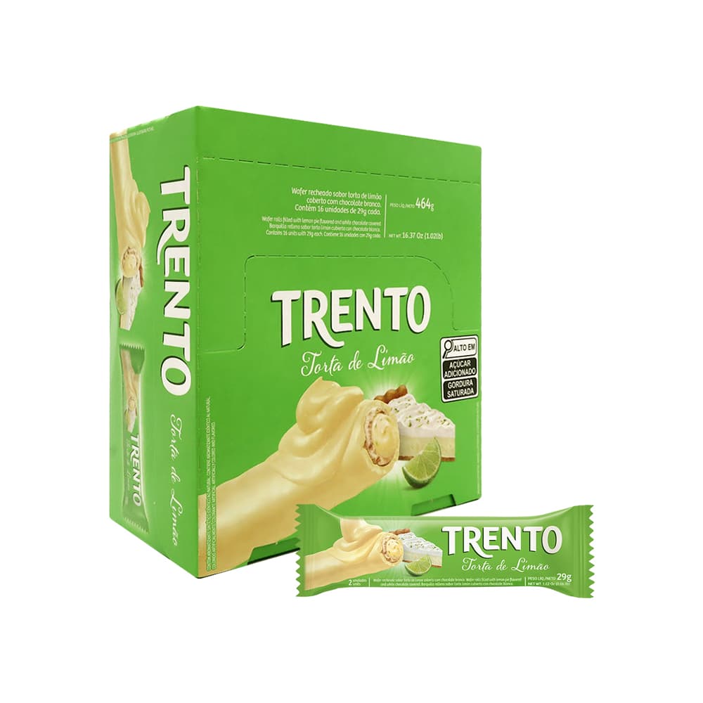 Barquilla rellena sabor torta limón cubierta con chocolate blanco Trento (16 x 29 g / 1.02 oz) - Imagen 1