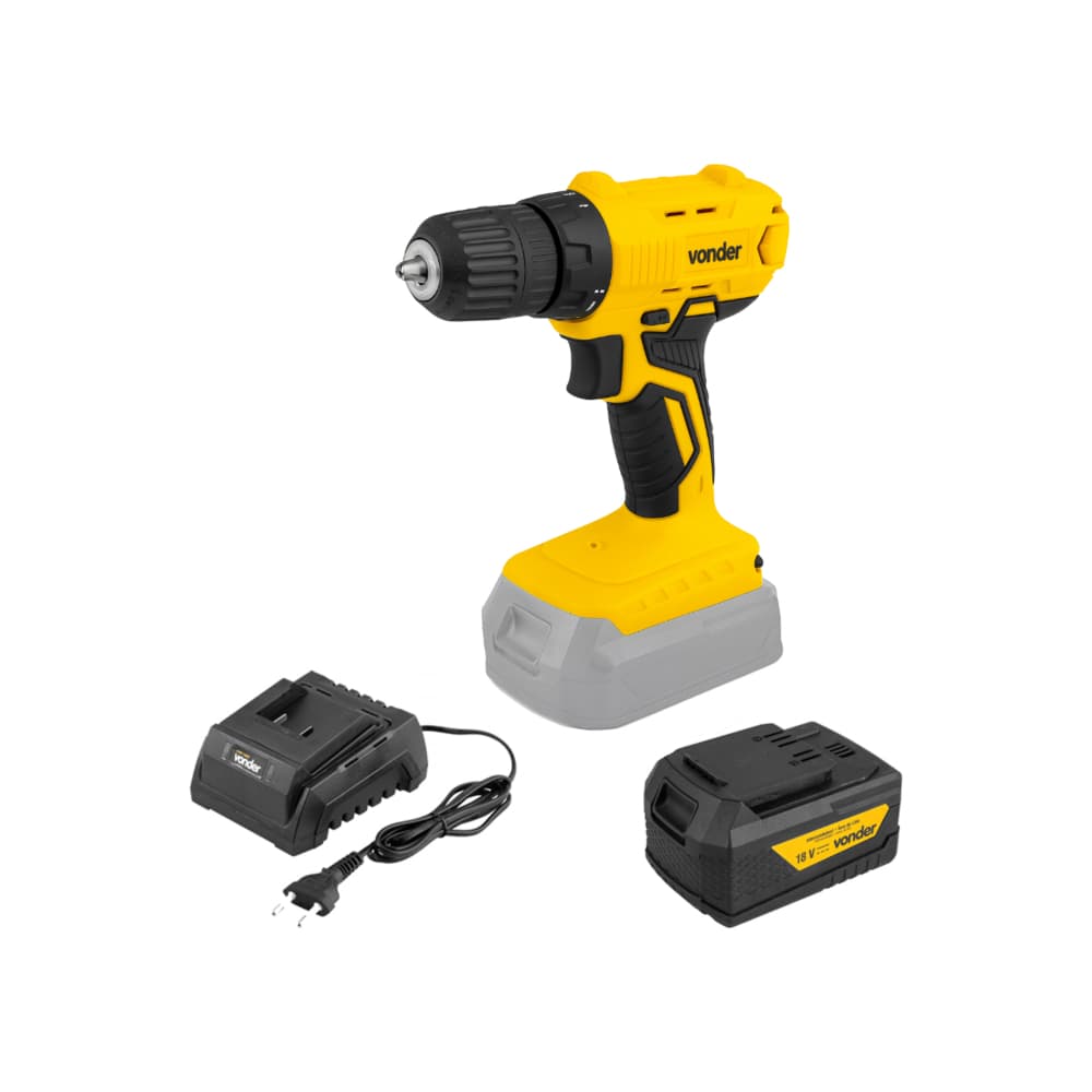 Taladro atornillador inalámbrico de 3/8'' de 18 V IPFV1851 + Batería 18 V 4 Ah - iones de litio IBV 1804 + Cargador de baterías 18 V carga convencional ICBV 1805 Vonder - Imagen 1