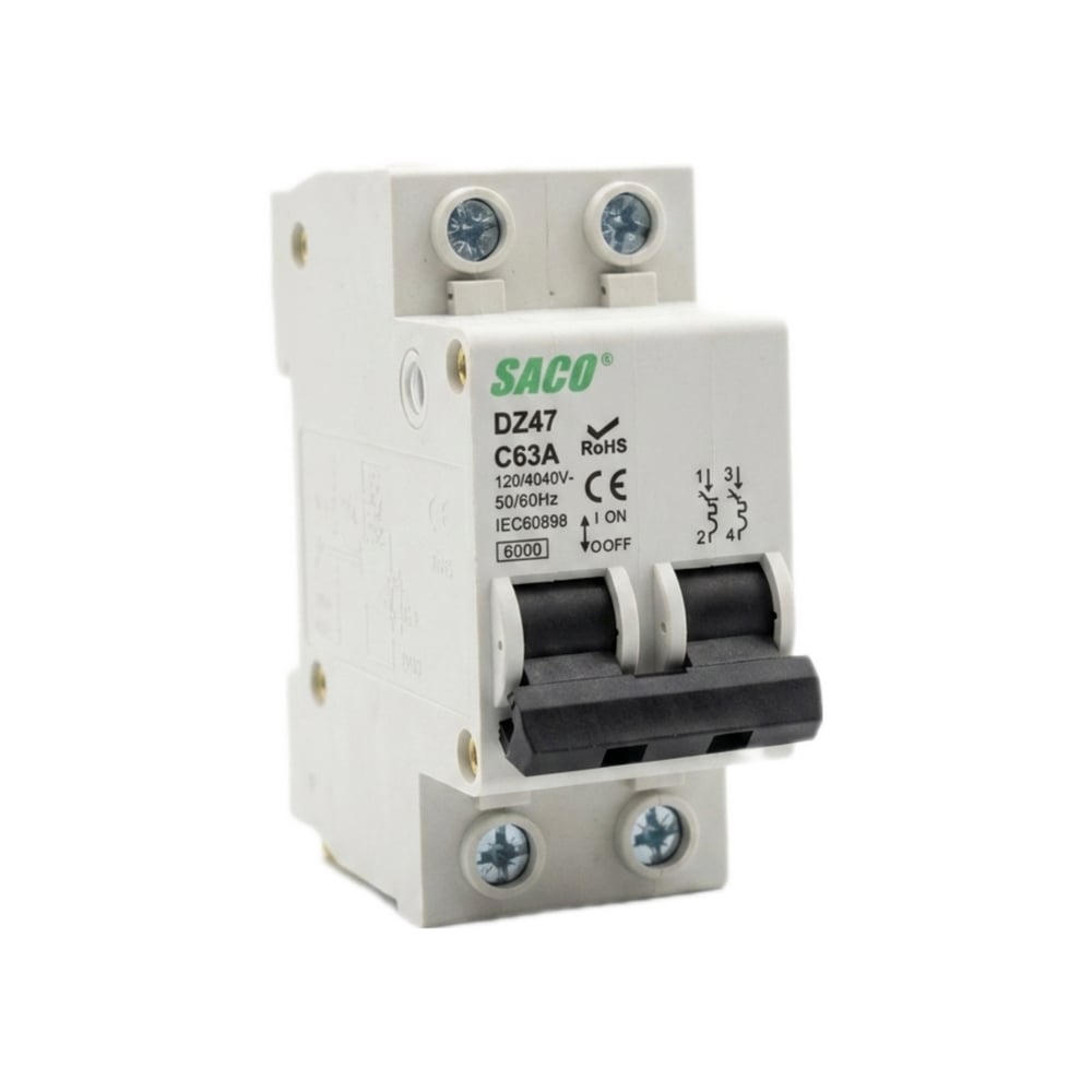 Interruptor termomagnético de 2 polos - tipo europeo de 63 A Saco - Imagen 1