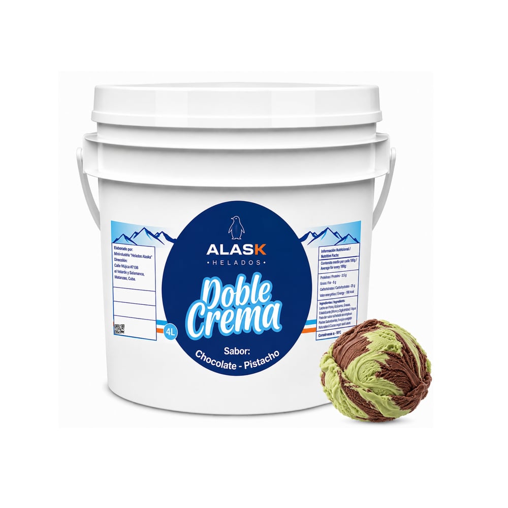 Helado doble crema sabor chocolate y pistacho Alask (4 L) - Imagen 1