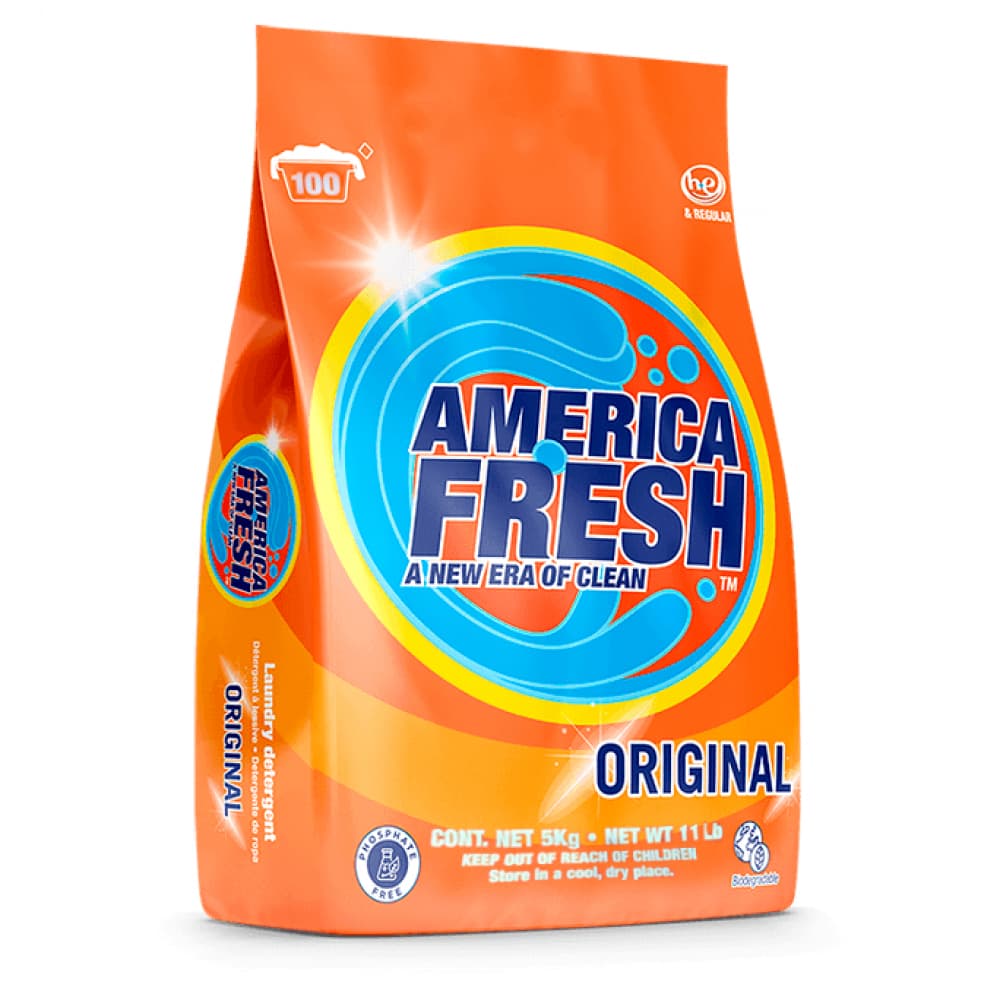 Detergente en polvo de fragancia original para ropa America Fresh (5 Kg / 11 lb) - Imagen 1