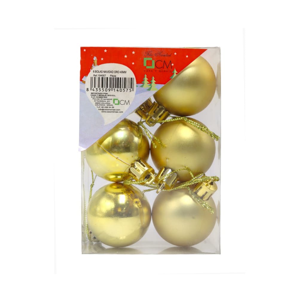 Juego de 6 bolas de navidad color oro Casa y Menaje - Imagen 1