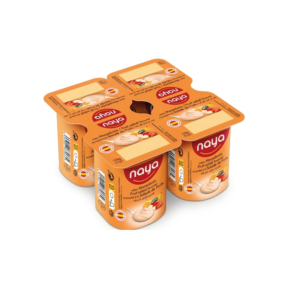 Yogurt pasteurizado sabor macedonia Naya (4 x 125 g / 4.41 oz) - Imagen 1
