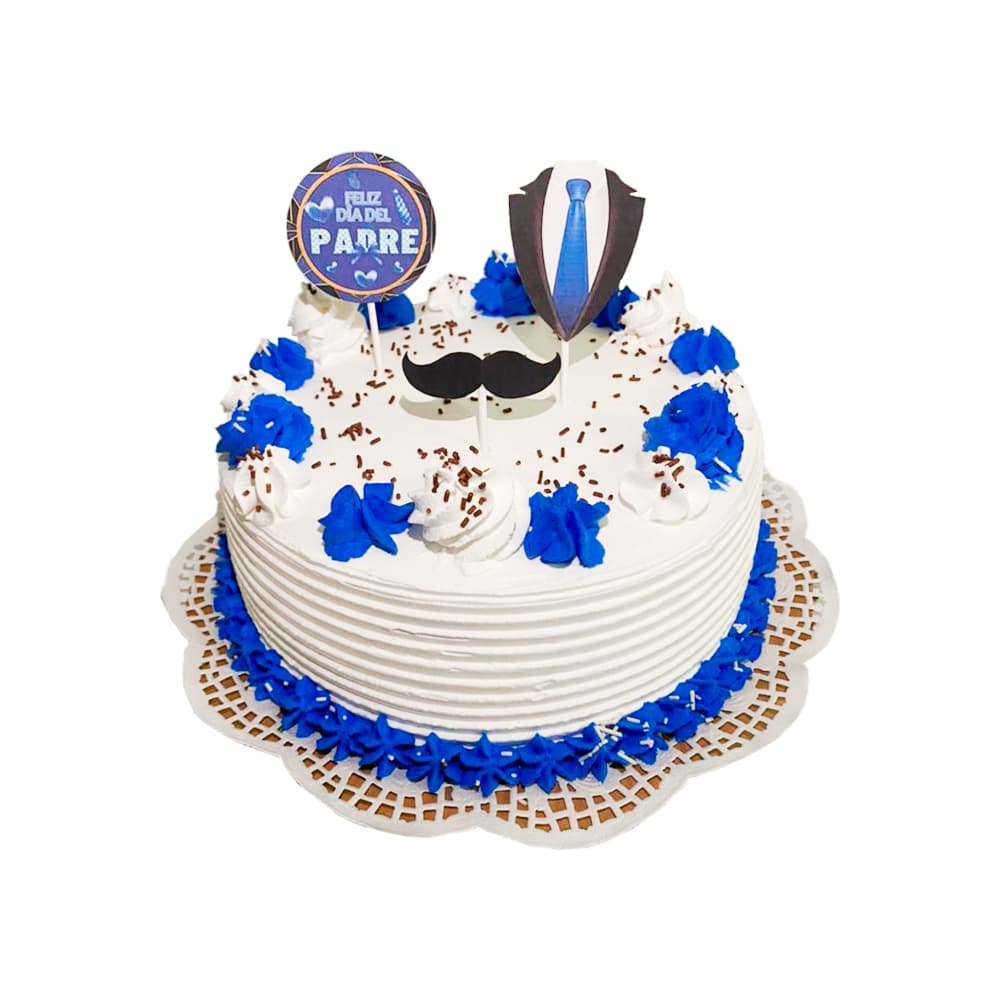 Cake para papá con puchas blancas y azul MCH Panadería (10 comensales) - Imagen 1
