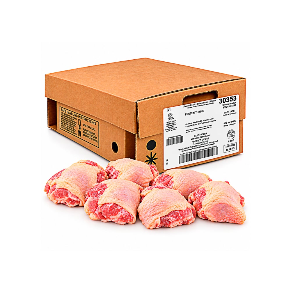 Caja de contramuslos de pollo Claxton Chicken (18.14 kg / 40 lb) - Imagen 1