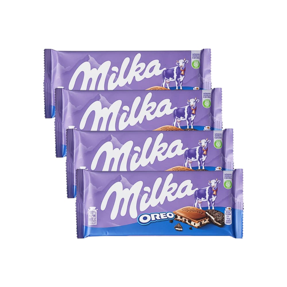 Tableta de chocolate con leche con galletas y relleno cremoso Milka Oreo (4 x 100 g / 3.52 oz) - Imagen 1