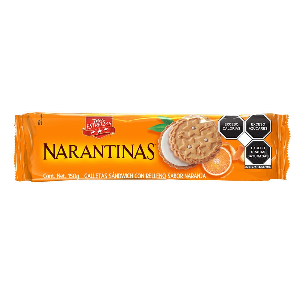 Galletas sándwich con relleno sabor a naranja Narantinas Tres Estrellas (150 g / 5.29 oz) - Imagen 1
