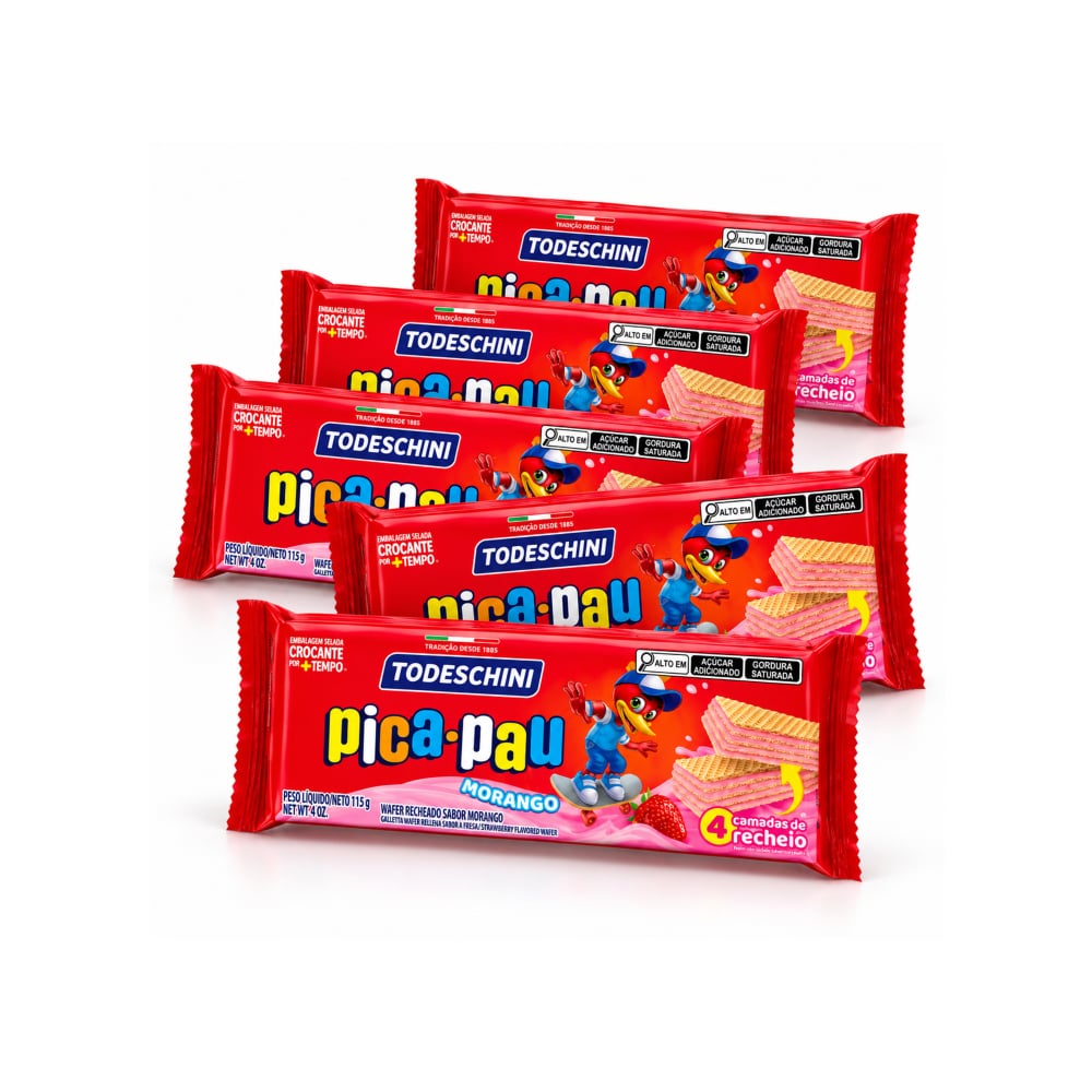 Sorbeto de fresa pica-pau Todeschini (5 x 115 g / 4.06 oz) - Imagen 1