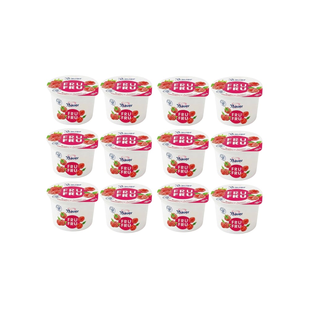 Yogur sabor frambuesa Bauer Fru Fru (12 x 100g / 3.53oz) - Imagen 1
