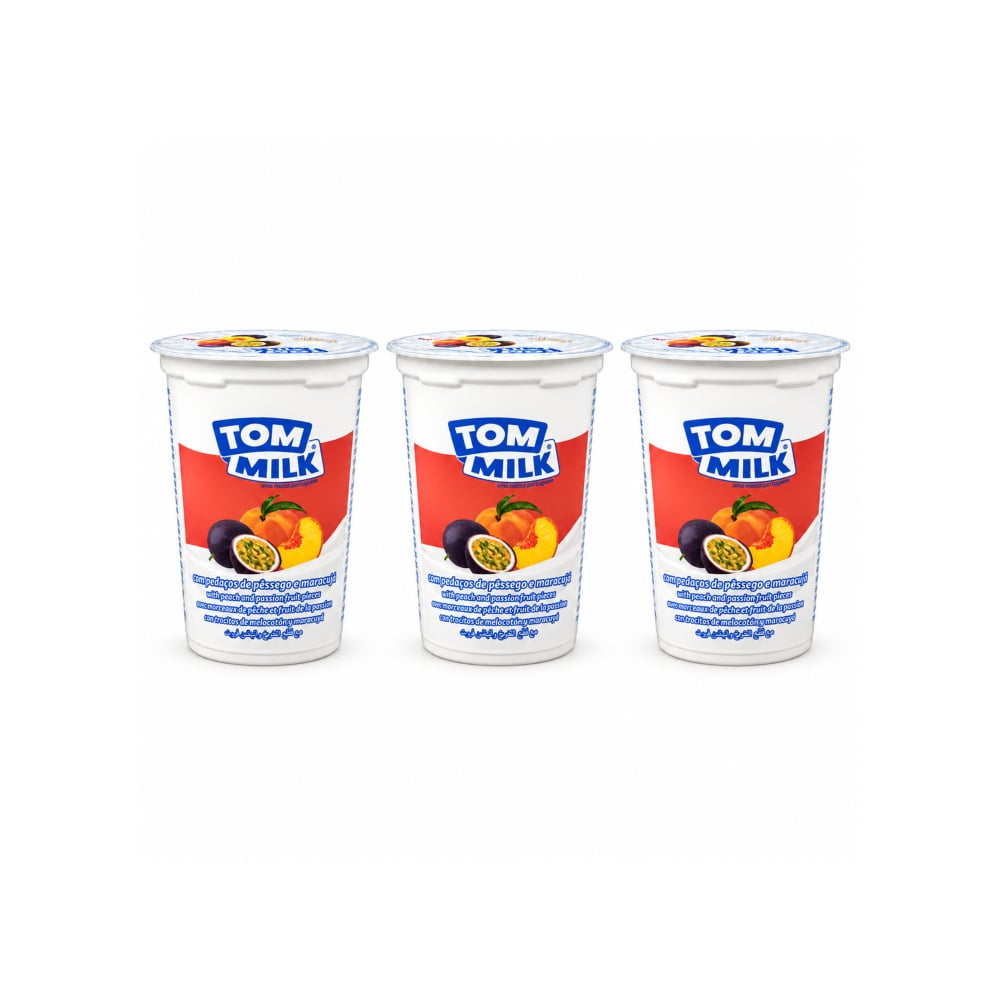 Yogurt pasteurizado sabor melocotón y maracuyá con trocitos de fruta Tom Milk (3 x 500 g / 1.10 lb) - Imagen 1