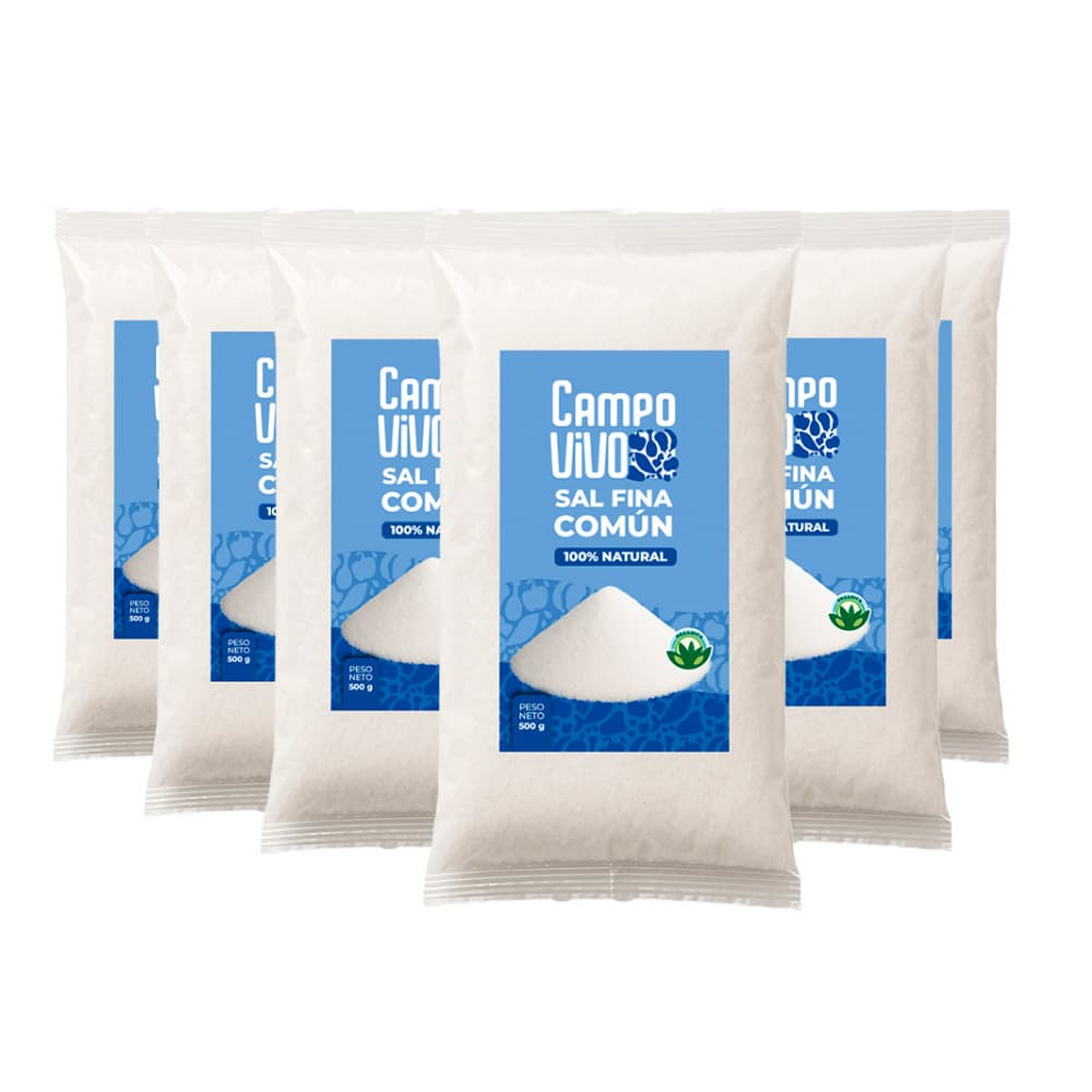 Sal fina común Campo Vivo (6 x 500 g / 1.1 lb) - Imagen 1